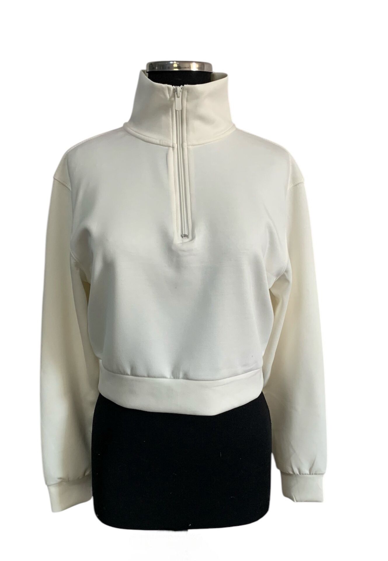 Kadın sweatshirt yarım fermuar MEDİUM - BEYAZ