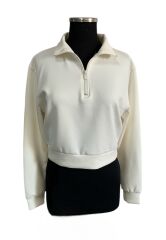 Kadın sweatshirt yarım fermuar LARGE - BEYAZ