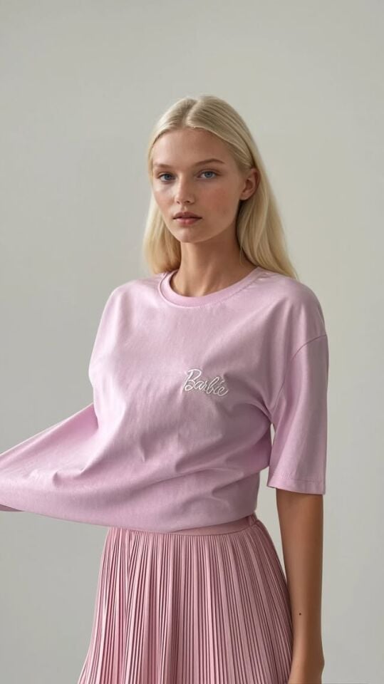 Kadın Barbie Nakışlı Tişört